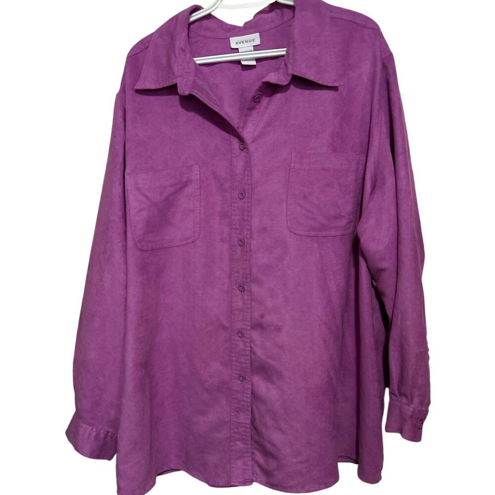 Avenue Women's Lavendar Long Sleeve Button Up Felt Blouse Pockets Size 26/28